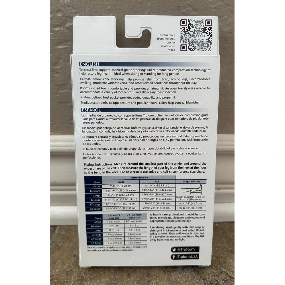 Truform 20-30 Firm #8865 Unisex Beige Below Knee Compression Stockings Size XL
